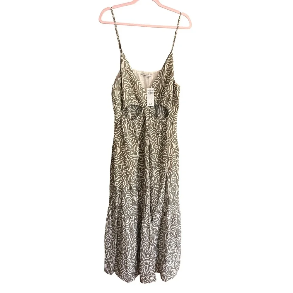 NWT Abercrombie & Fitch Olive Zebra Print Cut-Out Maxi Dress Womens XL